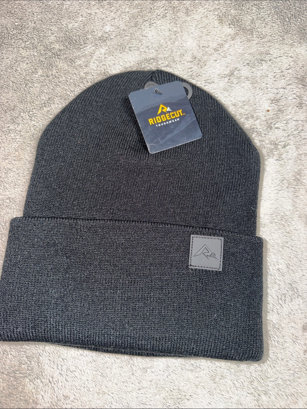 RidgeCut Black Cuffed Knit Beanie - Men's Winter Hat